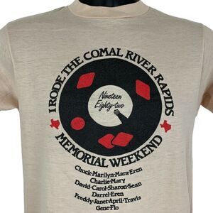 Vintage 80s Rode The Comal River Rapids T Shirt Mens Small Tubing Texas Beige